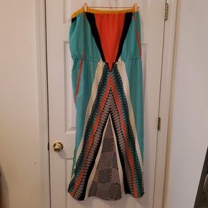 **RELIST** EUC Multi-Colored Strapless Maxi dress